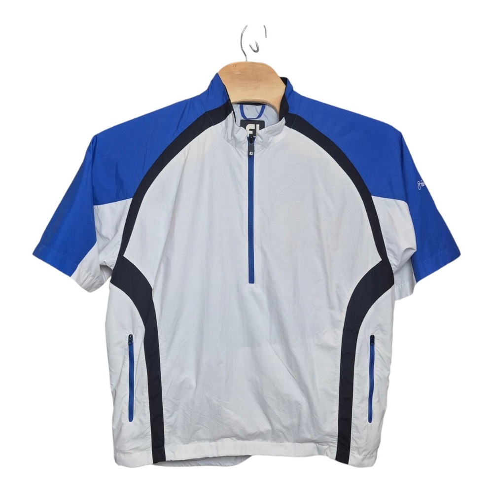 FootJoy Men's XL 1/2 Zip Short Sleeve Golf Windbreaker Pullover Blue White Black - Picture 2 of 7